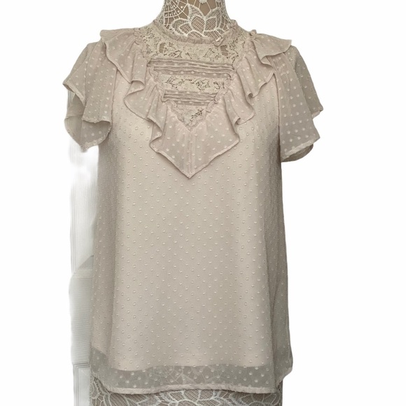 Kensie Tops - kensie blush pink guipure mock neck lace top S